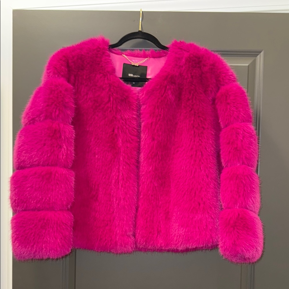 Pink Teddy Jacket with Plush Faux Fur Texture